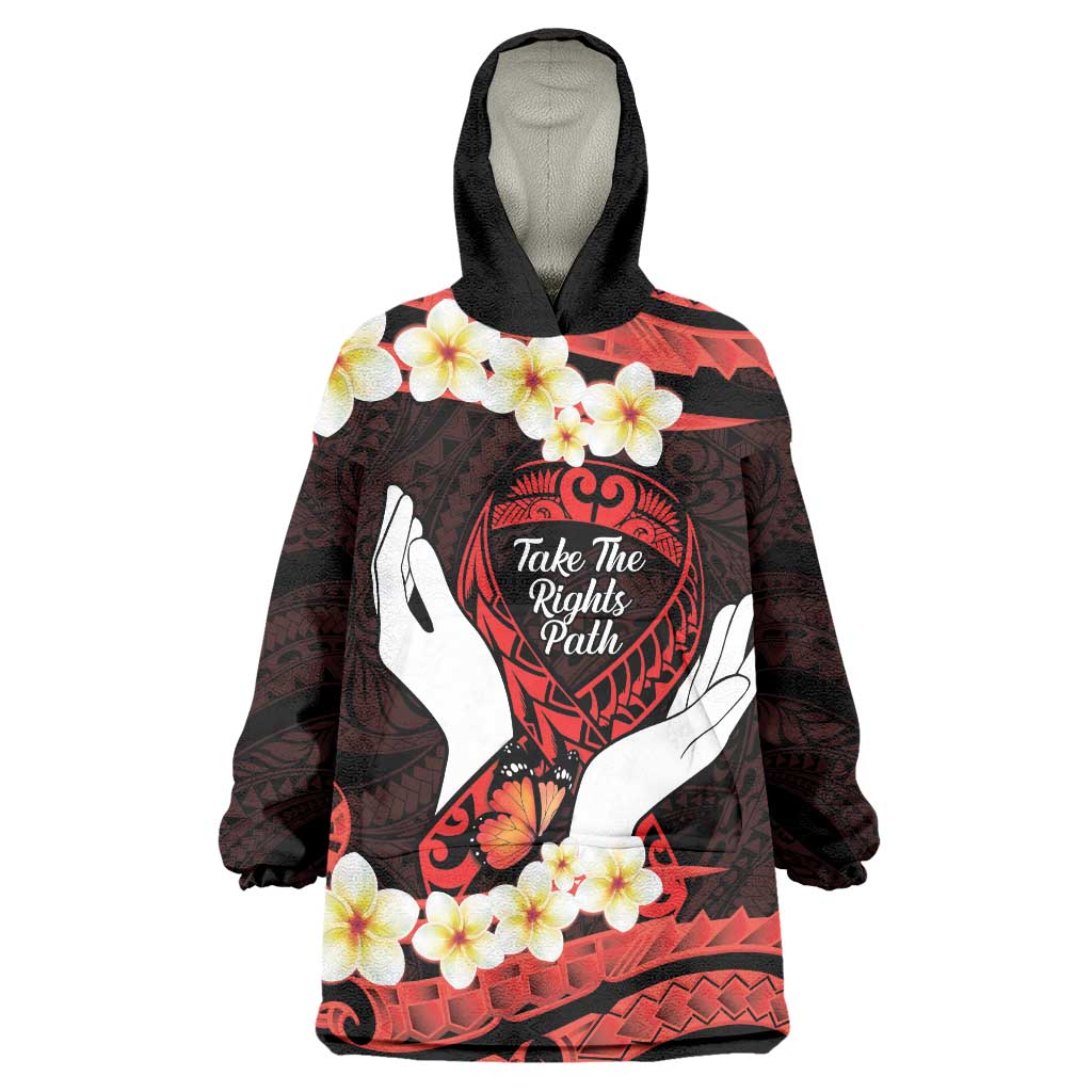 Polynesia AIDS Awareness Month Wearable Blanket Hoodie Take The Rights Path Polynesian Pattern LT14 One Size Red - Polynesian Pride