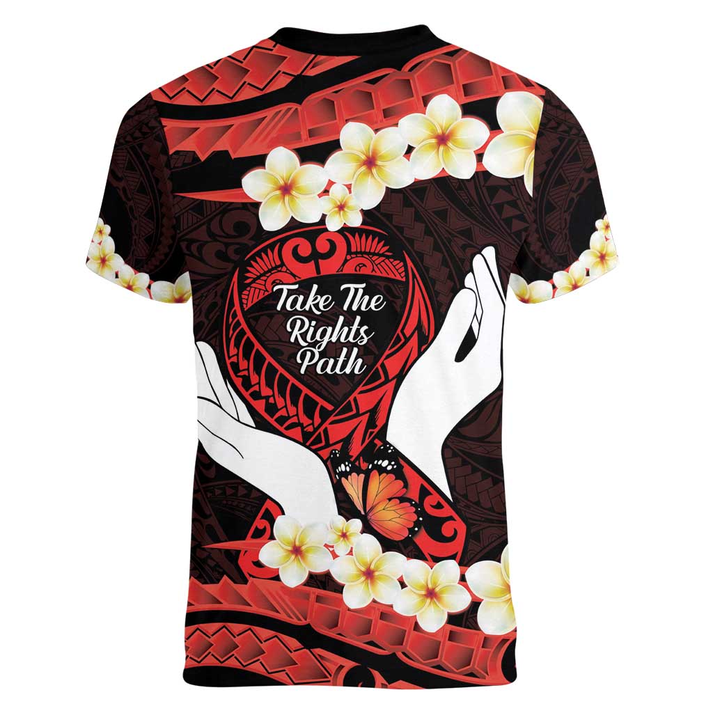 Polynesia AIDS Awareness Month Women V-Neck T-Shirt Take The Rights Path Polynesian Pattern LT14 - Polynesian Pride