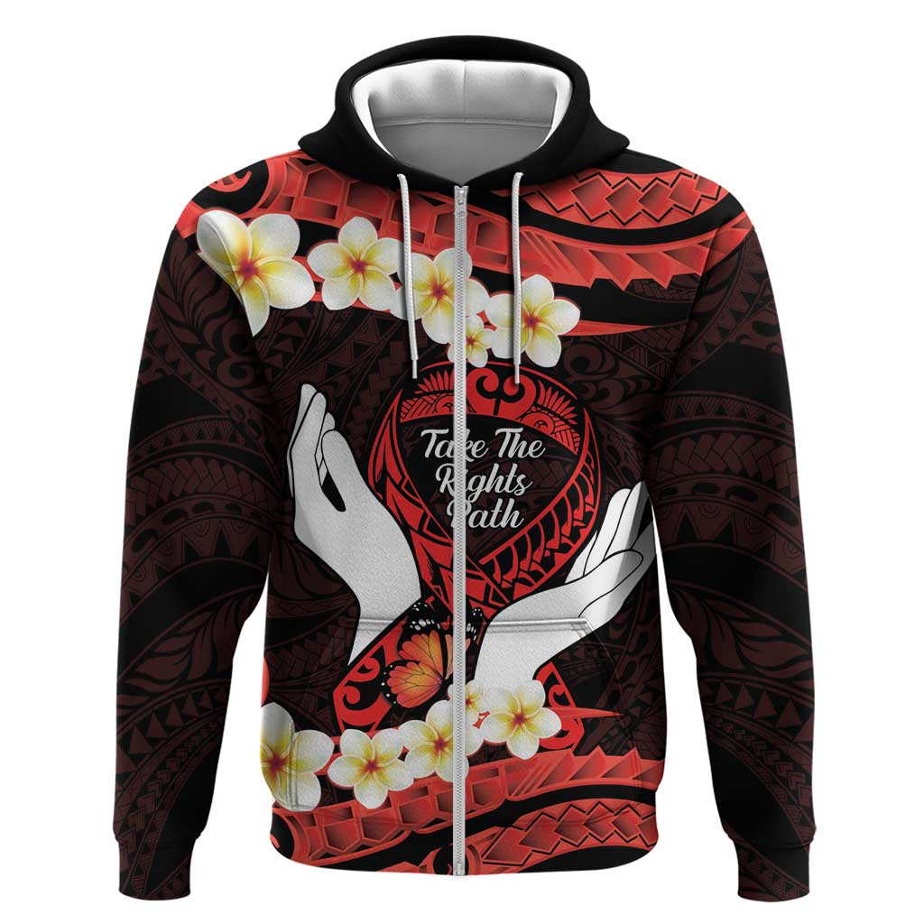 Polynesia AIDS Awareness Month Zip Hoodie Take The Rights Path Polynesian Pattern