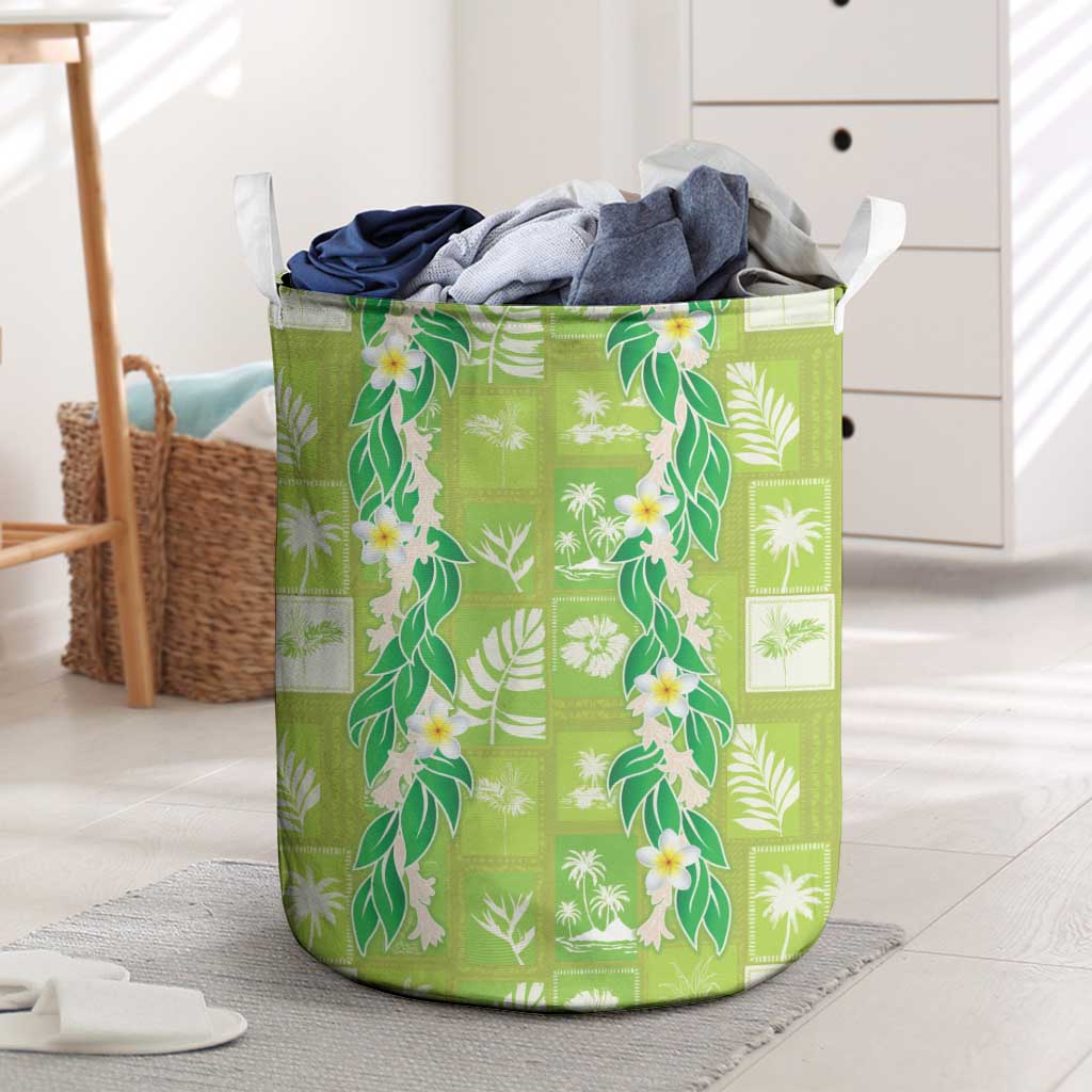 Aloha Hawaii Tuberose Lei Laundry Basket Tropical Vibes Green Color LT14 Green - Polynesian Pride