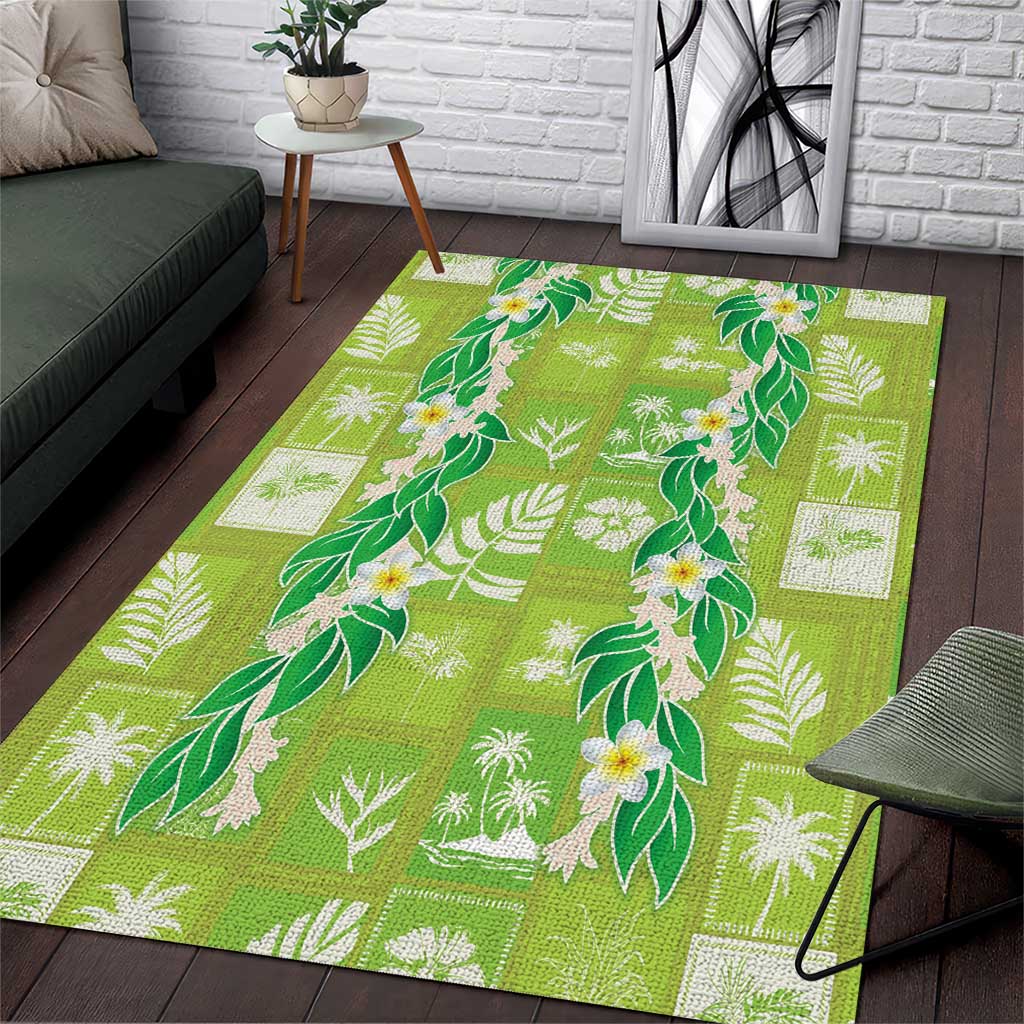 Aloha Hawaii Tuberose Lei Area Rug Tropical Vibes Green Color - Polynesian Pride
