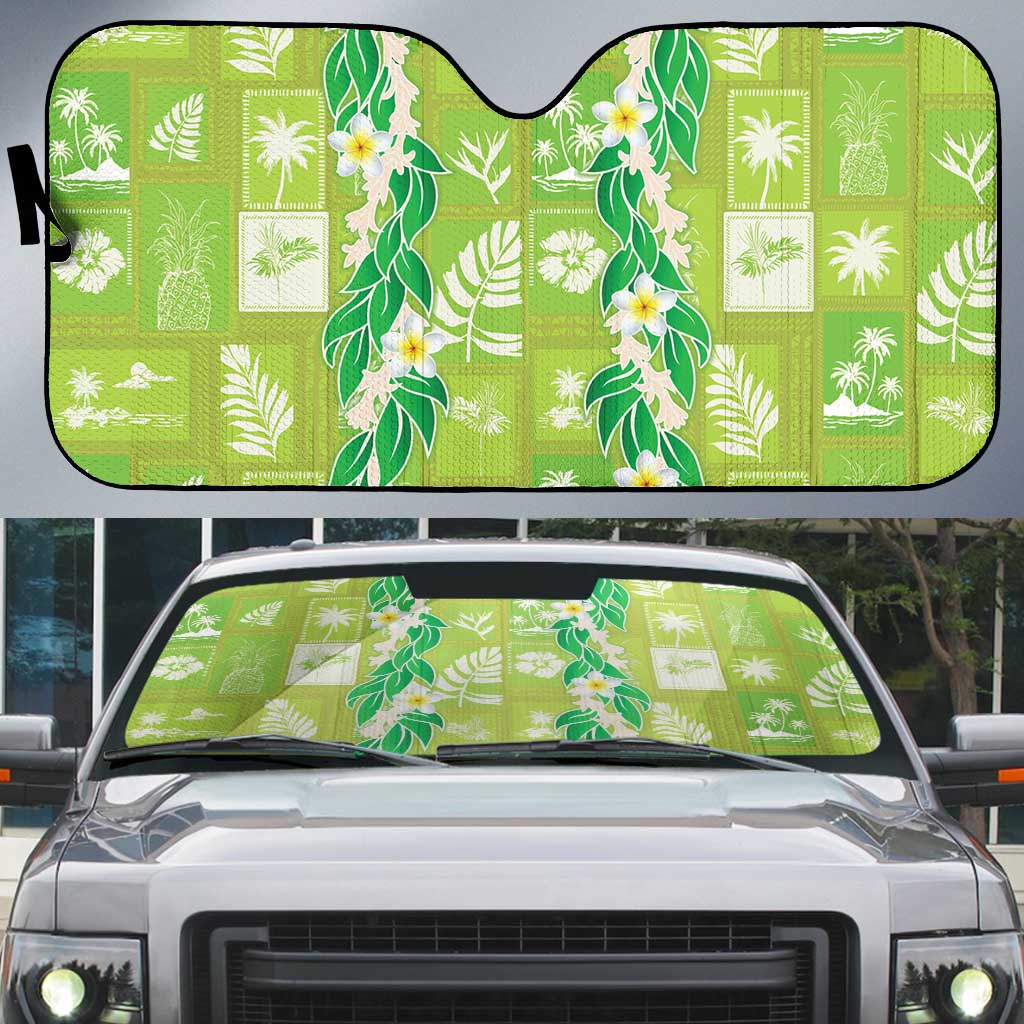 Aloha Hawaii Tuberose Lei Auto Sun Shade Tropical Vibes Green Color - Polynesian Pride