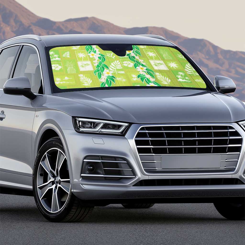 Aloha Hawaii Tuberose Lei Auto Sun Shade Tropical Vibes Green Color - Polynesian Pride