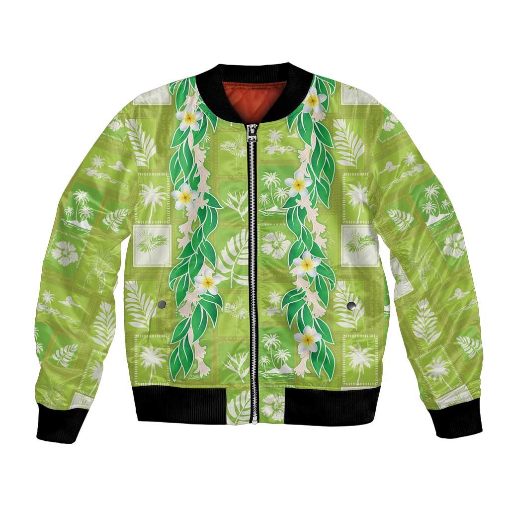 Aloha Hawaii Tuberose Lei Bomber Jacket Tropical Vibes Green Color - Polynesian Pride