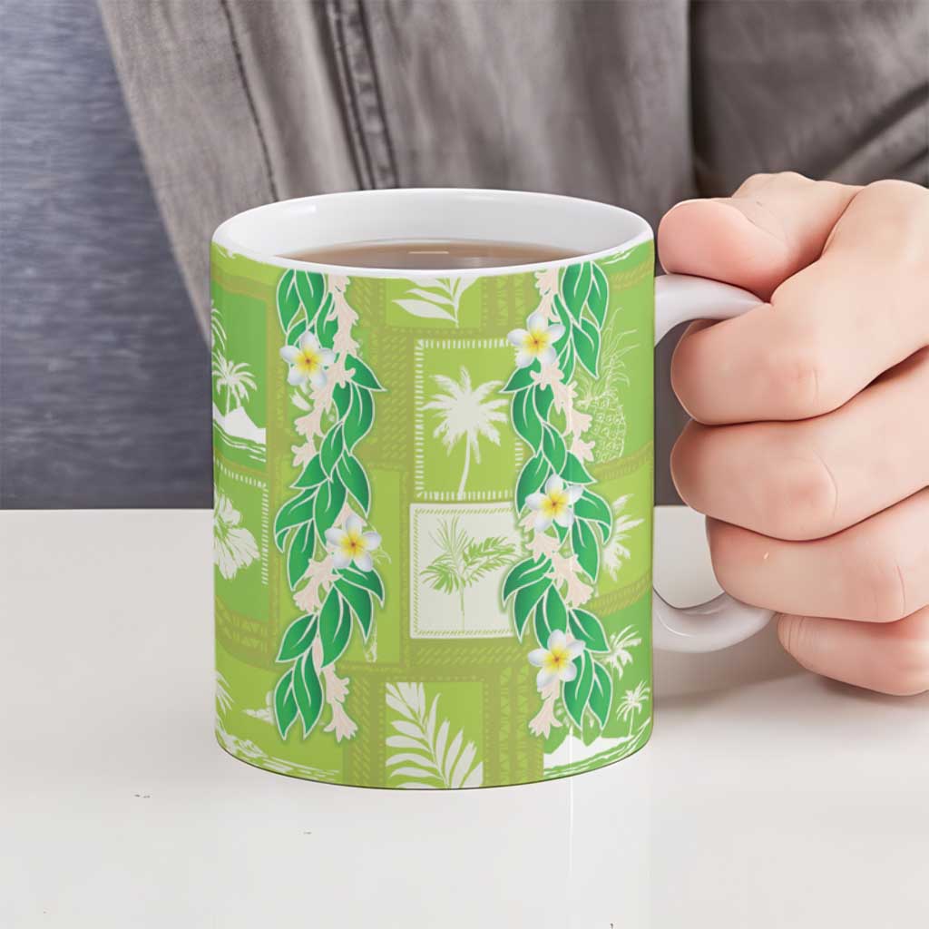 Aloha Hawaii Tuberose Lei Ceramic Mug Tropical Vibes Green Color - Polynesian Pride