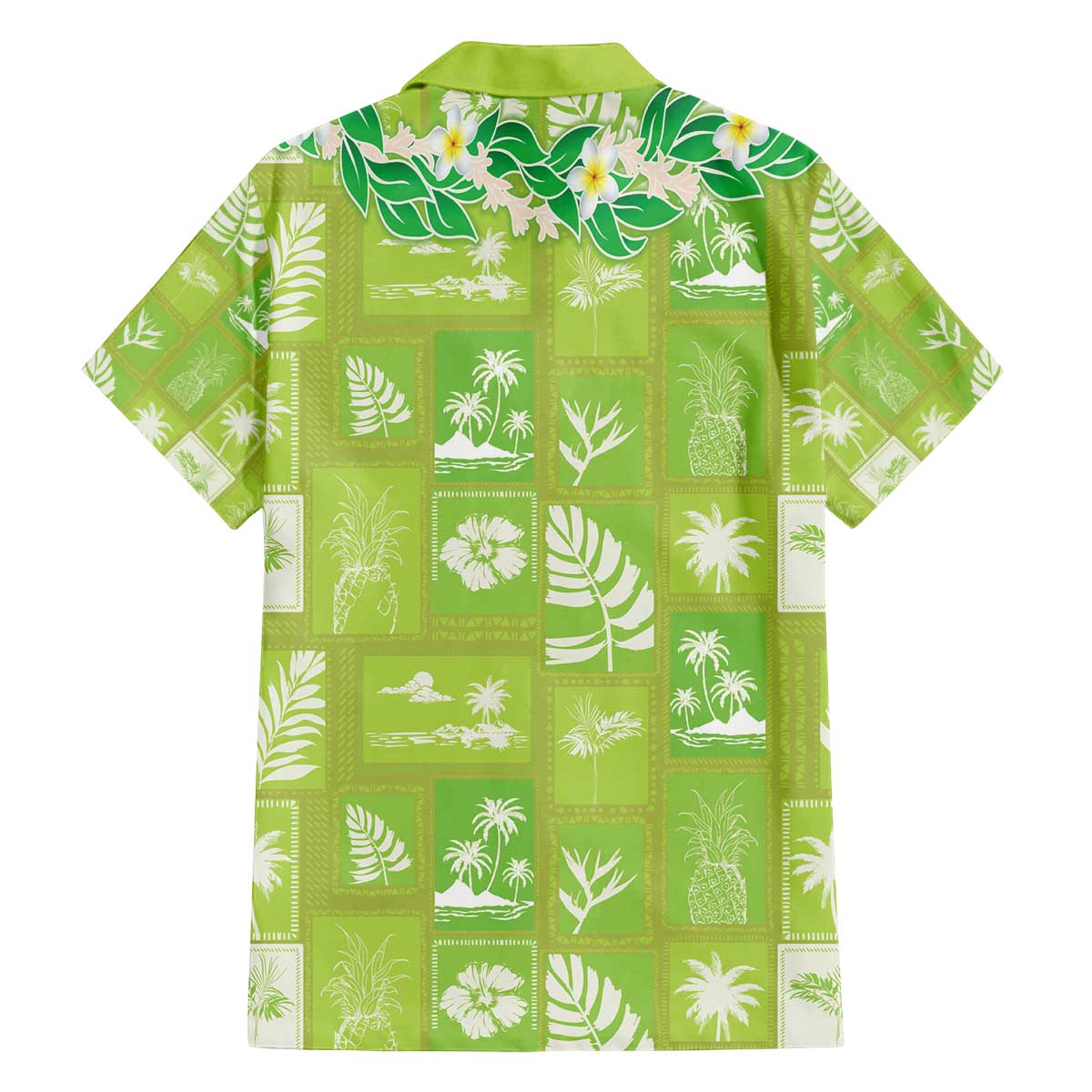 Aloha Hawaii Tuberose Lei Family Matching Off The Shoulder Long Sleeve Dress and Hawaiian Shirt Tropical Vibes Green Color - Polynesian Pride