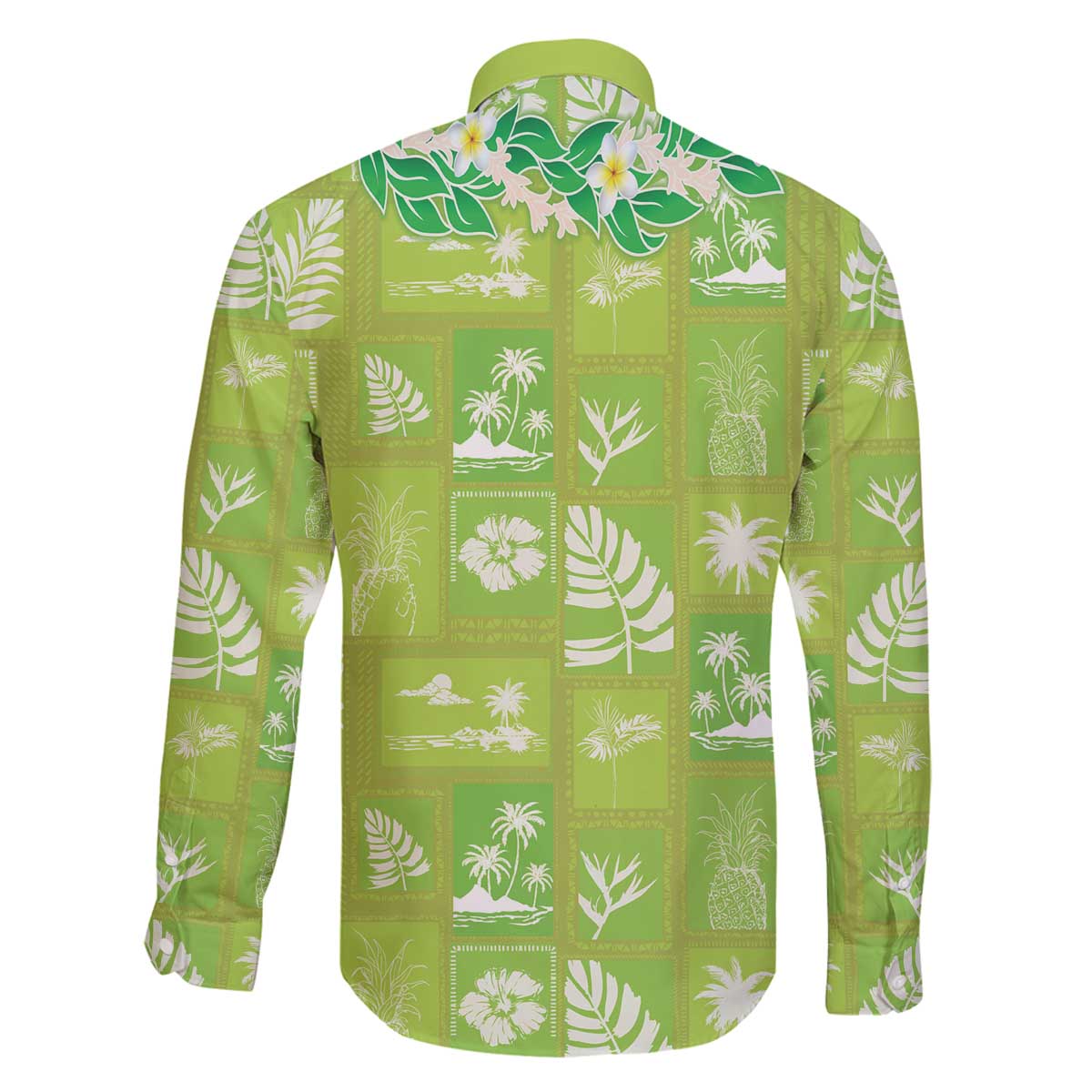 Aloha Hawaii Tuberose Lei Family Matching Off The Shoulder Long Sleeve Dress and Hawaiian Shirt Tropical Vibes Green Color - Polynesian Pride