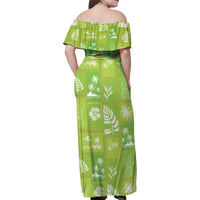 Aloha Hawaii Tuberose Lei Family Matching Off Shoulder Maxi Dress and Hawaiian Shirt Tropical Vibes Green Color - Polynesian Pride