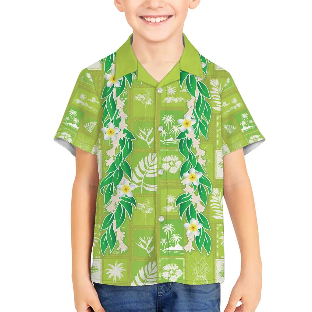 Aloha Hawaii Tuberose Lei Family Matching Off Shoulder Maxi Dress and Hawaiian Shirt Tropical Vibes Green Color - Polynesian Pride