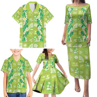 Aloha Hawaii Tuberose Lei Family Matching Puletasi and Hawaiian Shirt Tropical Vibes Green Color - Polynesian Pride