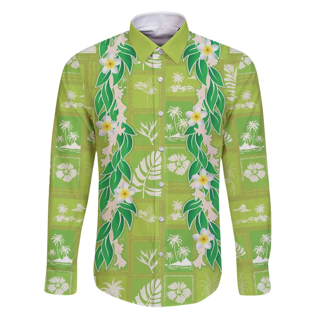 Aloha Hawaii Tuberose Lei Family Matching Puletasi and Hawaiian Shirt Tropical Vibes Green Color - Polynesian Pride