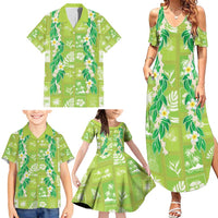 Aloha Hawaii Tuberose Lei Family Matching Summer Maxi Dress and Hawaiian Shirt Tropical Vibes Green Color - Polynesian Pride