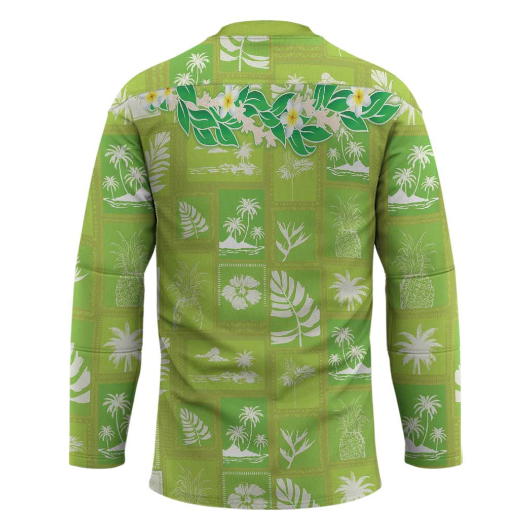 Aloha Hawaii Tuberose Lei Hockey Jersey Tropical Vibes Green Color - Polynesian Pride