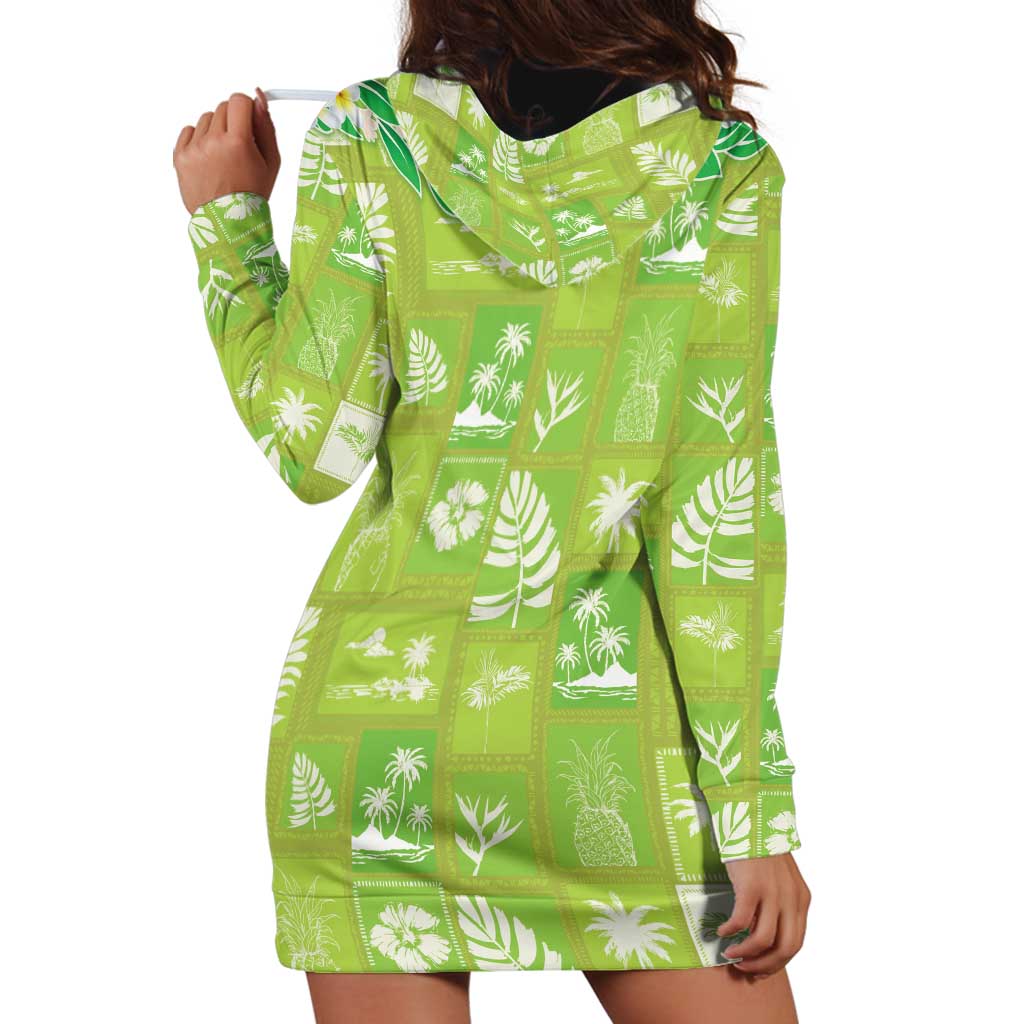 Aloha Hawaii Tuberose Lei Hoodie Dress Tropical Vibes Green Color - Polynesian Pride