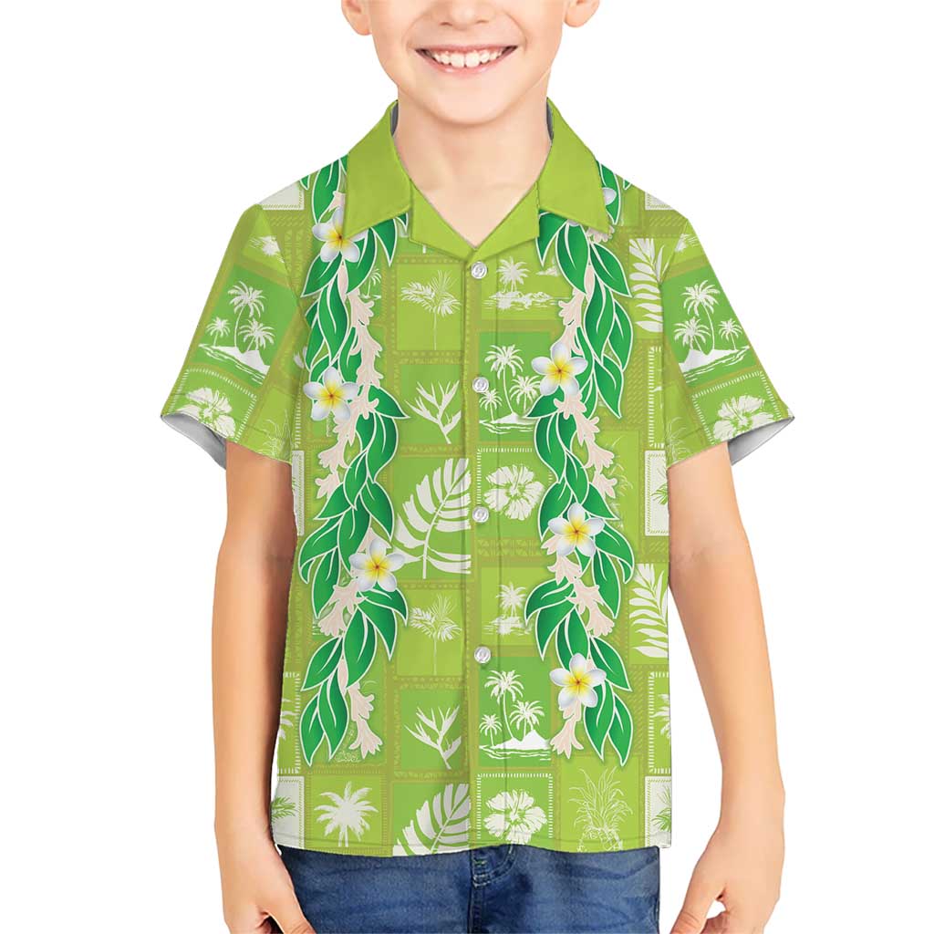 Aloha Hawaii Tuberose Lei Kid Hawaiian Shirt Tropical Vibes Green Color LT14 Kid Green - Polynesian Pride