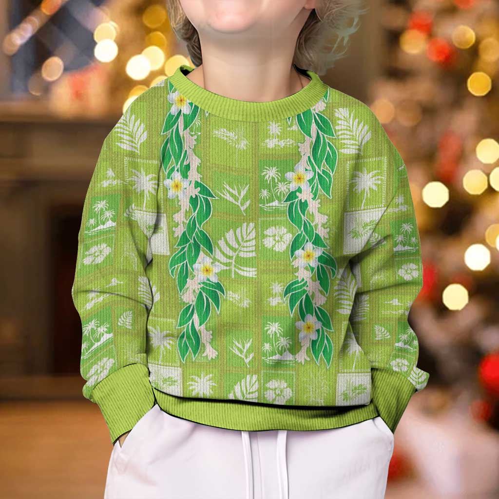 Aloha Hawaii Tuberose Lei Kid Ugly Christmas Sweater Tropical Vibes Green Color - Polynesian Pride