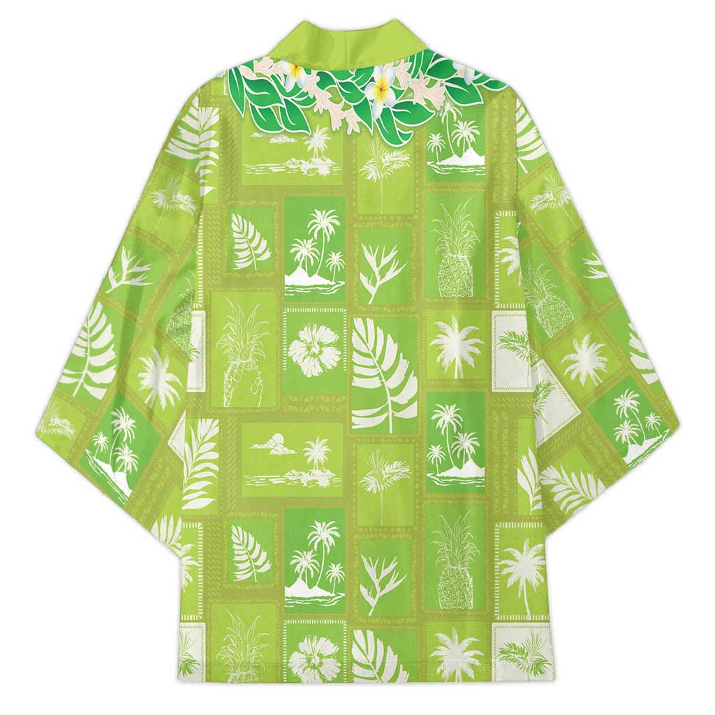 Aloha Hawaii Tuberose Lei Kimono Tropical Vibes Green Color - Polynesian Pride