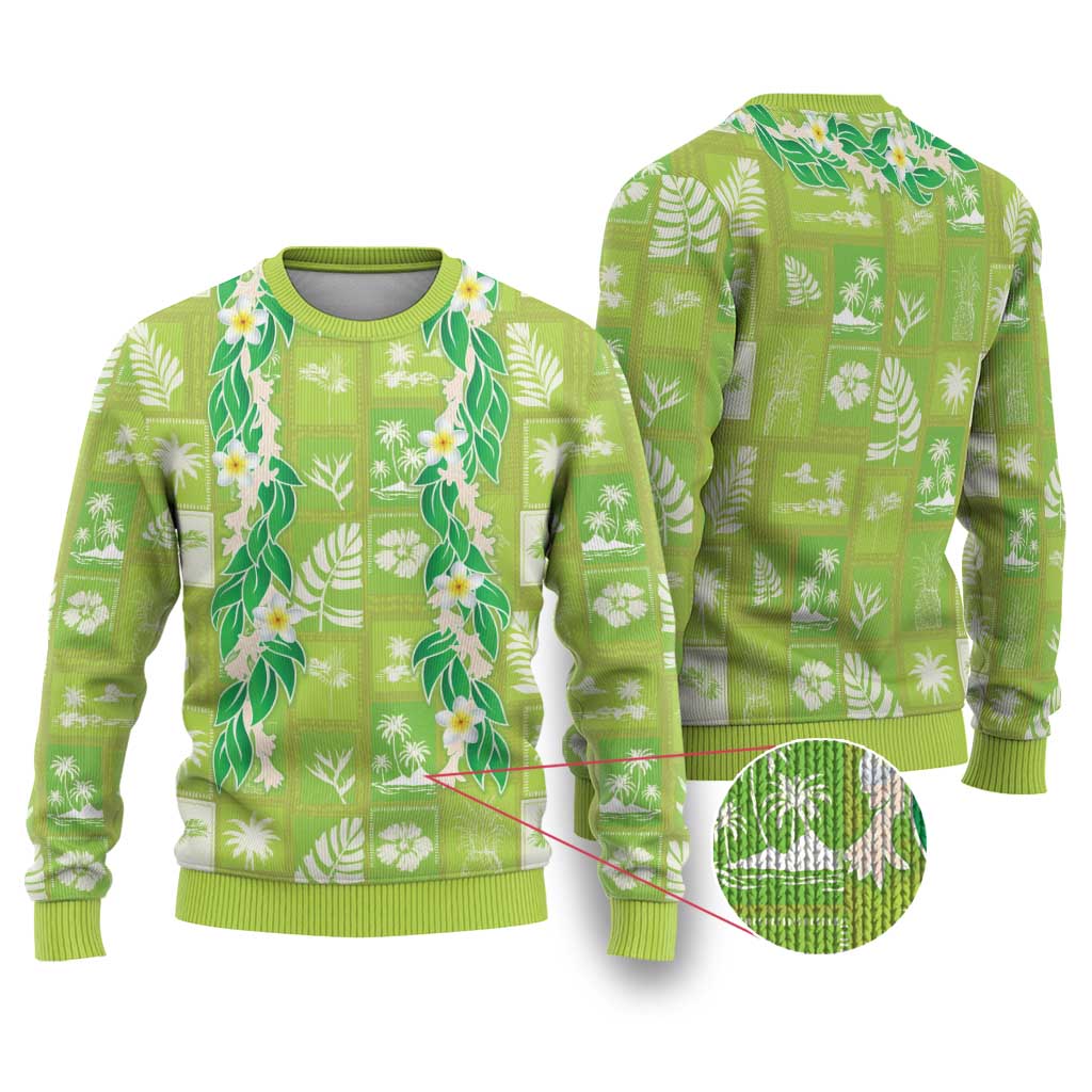 Aloha Hawaii Tuberose Lei Ugly Christmas Sweater Tropical Vibes Green Color - Polynesian Pride