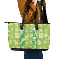 Aloha Hawaii Tuberose Lei Leather Tote Bag Tropical Vibes Green Color - Polynesian Pride
