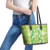 Aloha Hawaii Tuberose Lei Leather Tote Bag Tropical Vibes Green Color - Polynesian Pride