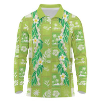 Aloha Hawaii Tuberose Lei Long Sleeve Polo Shirt Tropical Vibes Green Color - Polynesian Pride