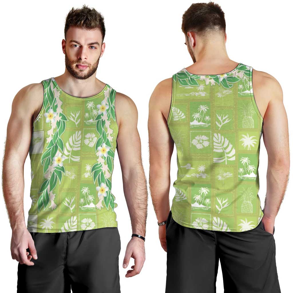 Aloha Hawaii Tuberose Lei Men Tank Top Tropical Vibes Green Color - Polynesian Pride