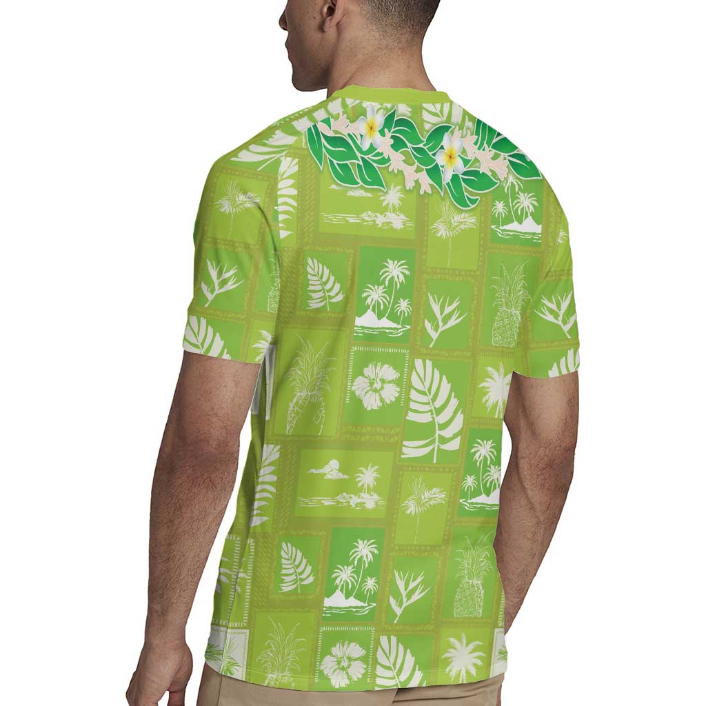 Aloha Hawaii Tuberose Lei Rugby Jersey Tropical Vibes Green Color - Polynesian Pride