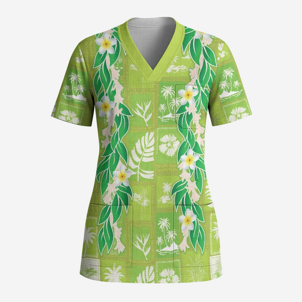 Aloha Hawaii Tuberose Lei Scrub Top Tropical Vibes Green Color - Polynesian Pride