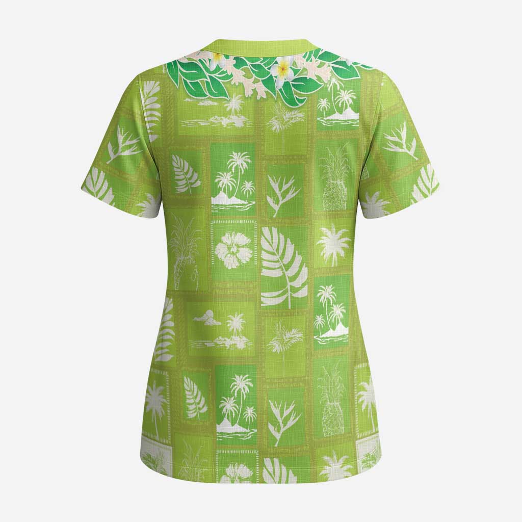 Aloha Hawaii Tuberose Lei Scrub Top Tropical Vibes Green Color - Polynesian Pride
