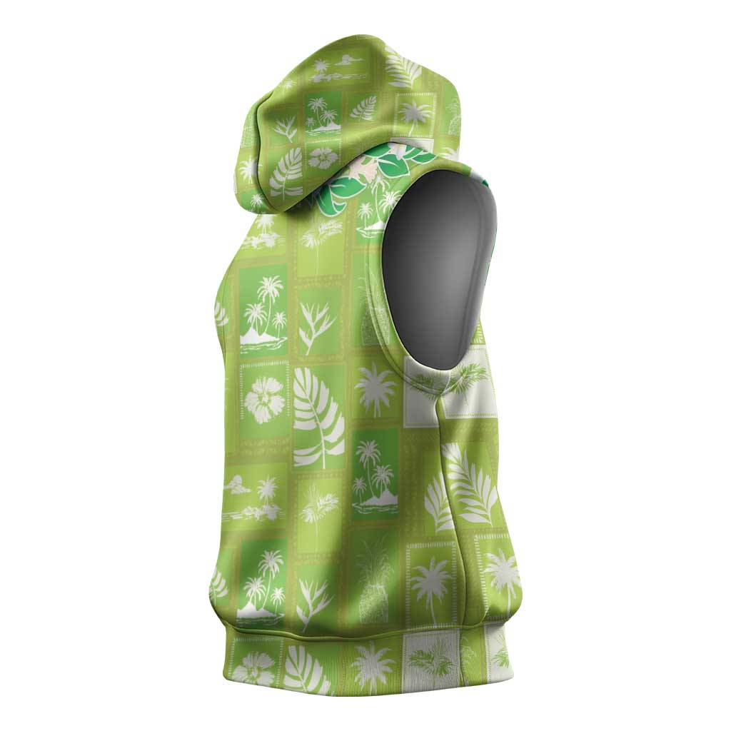 Aloha Hawaii Tuberose Lei Sleeveless Hoodie Tropical Vibes Green Color - Polynesian Pride