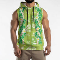 Aloha Hawaii Tuberose Lei Sleeveless Hoodie Tropical Vibes Green Color - Polynesian Pride