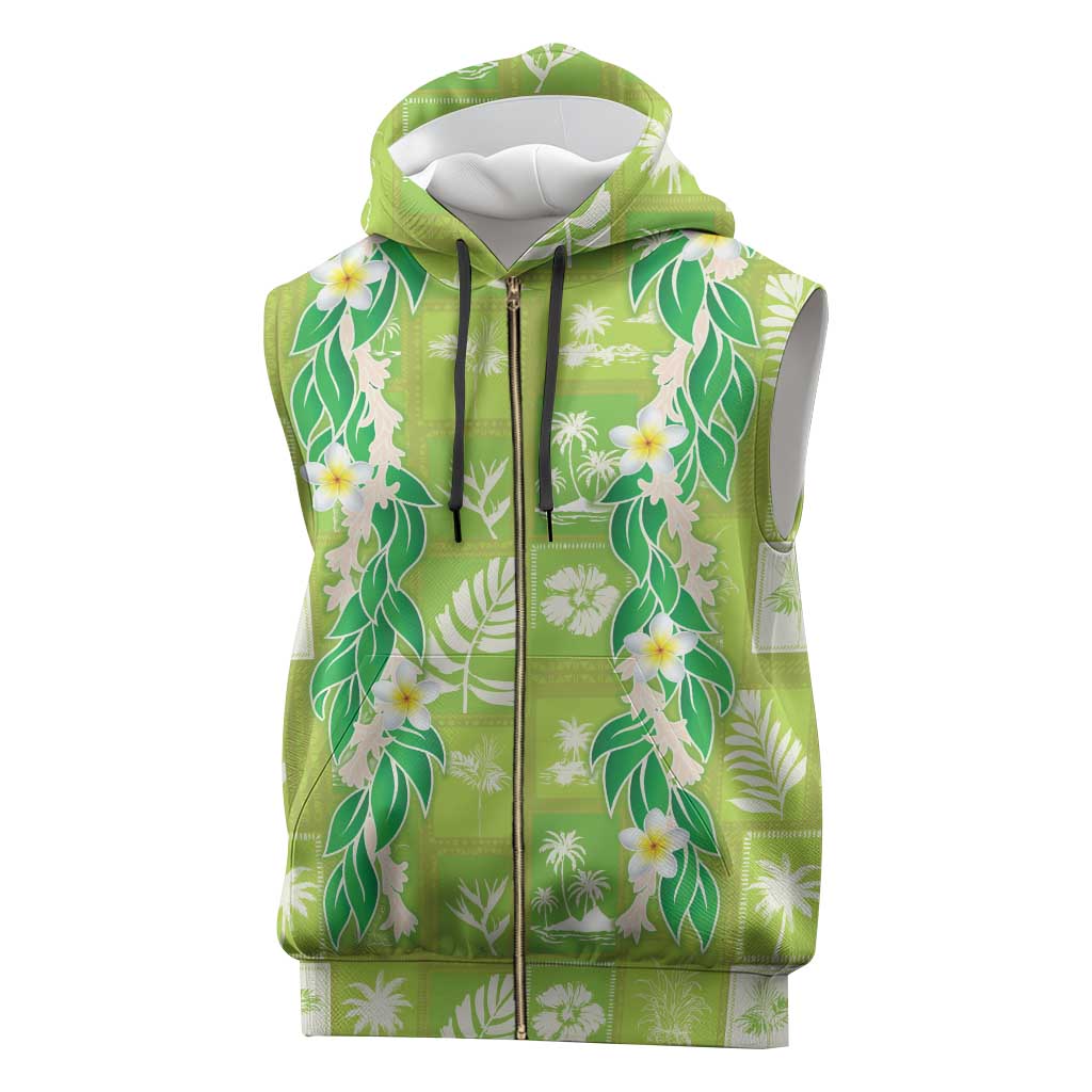 Aloha Hawaii Tuberose Lei Sleeveless Zip Hoodie Tropical Vibes Green Color LT14