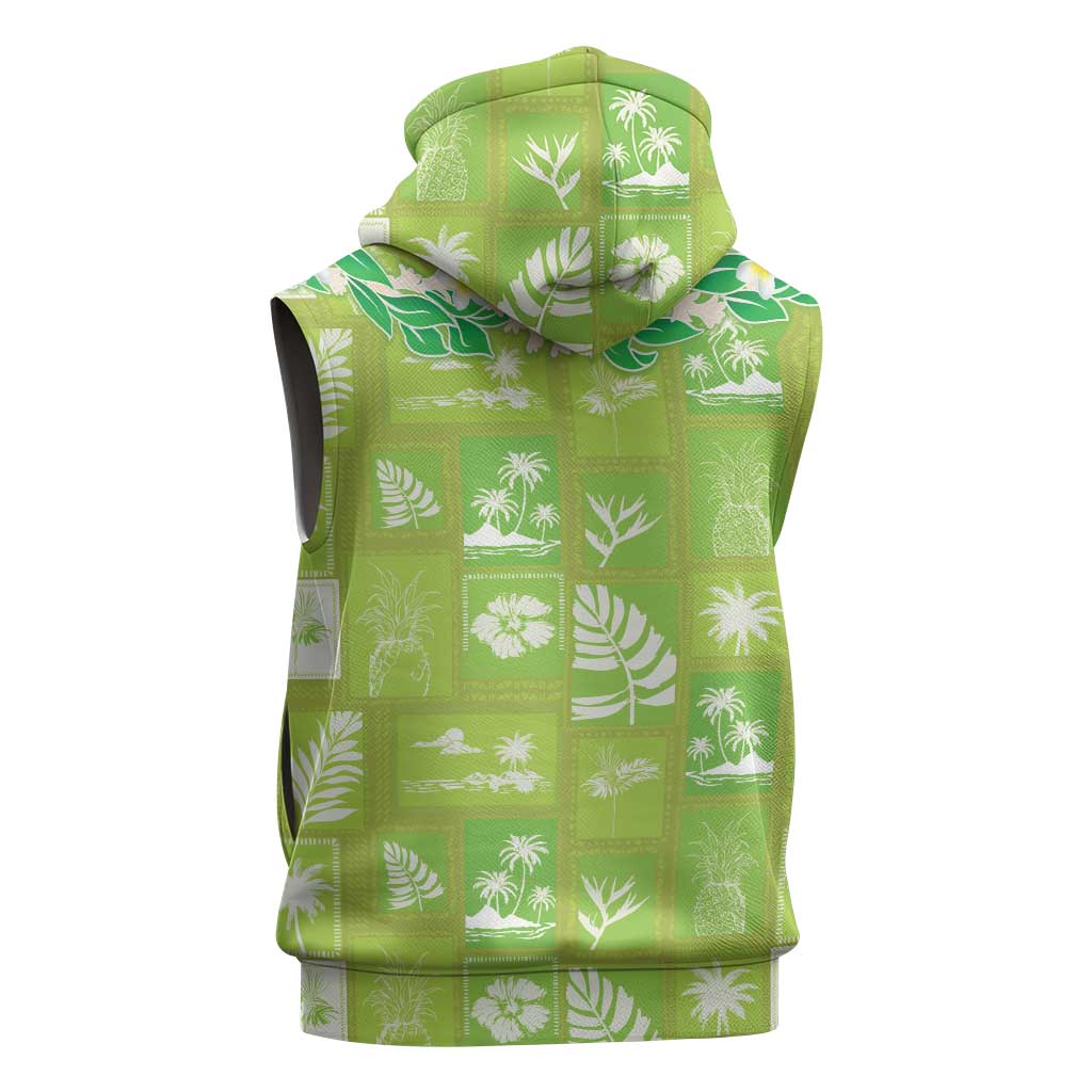 Aloha Hawaii Tuberose Lei Sleeveless Zip Hoodie Tropical Vibes Green Color - Polynesian Pride