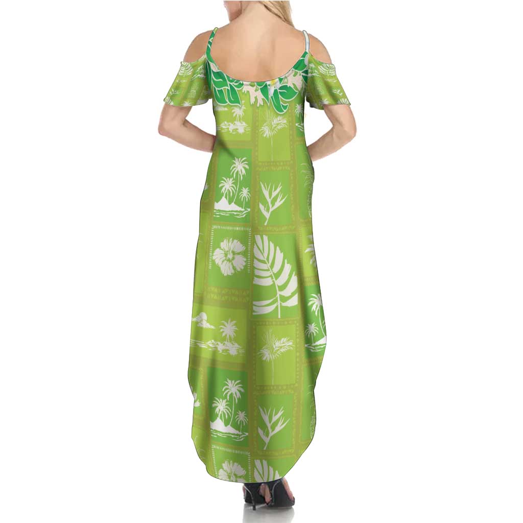 Aloha Hawaii Tuberose Lei Summer Maxi Dress Tropical Vibes Green Color - Polynesian Pride