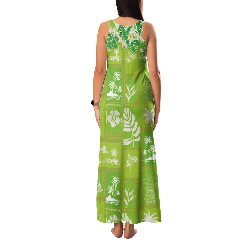 Aloha Hawaii Tuberose Lei Tank Maxi Dress Tropical Vibes Green Color - Polynesian Pride