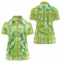 Aloha Hawaii Tuberose Lei Women Polo Shirt Tropical Vibes Green Color - Polynesian Pride