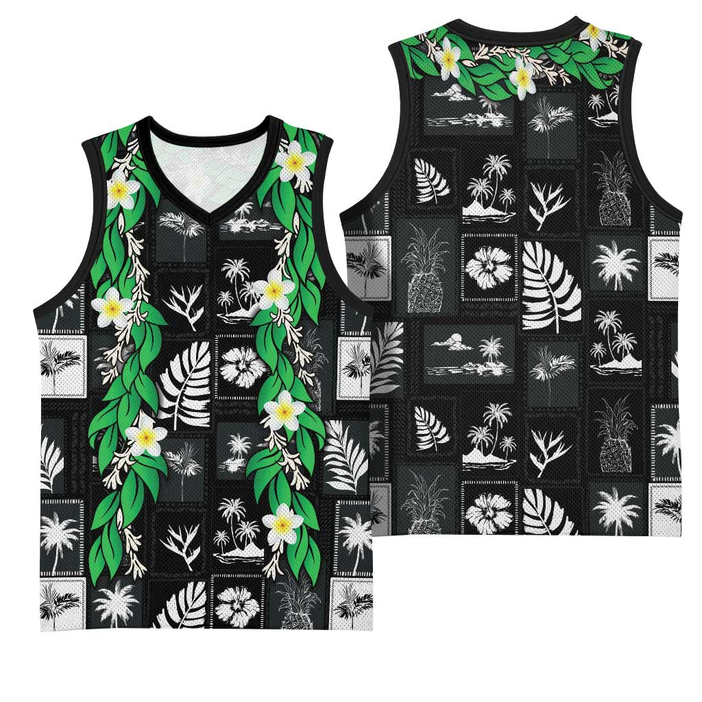 Aloha Hawaii Tuberose Lei Basketball Jersey Tropical Vibes Black Color - Polynesian Pride
