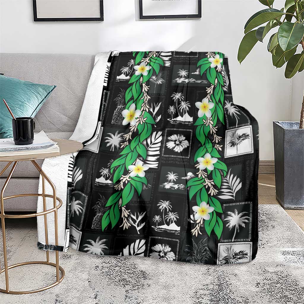 Aloha Hawaii Tuberose Lei Blanket Tropical Vibes Black Color - Polynesian Pride
