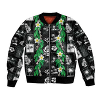 Aloha Hawaii Tuberose Lei Bomber Jacket Tropical Vibes Black Color LT14 Unisex Black - Polynesian Pride
