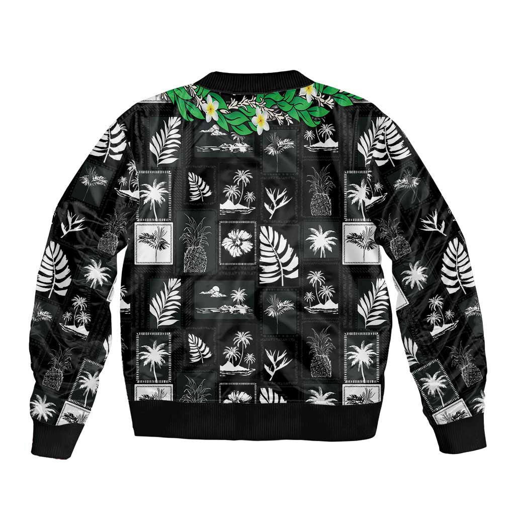 Aloha Hawaii Tuberose Lei Bomber Jacket Tropical Vibes Black Color LT14 - Polynesian Pride