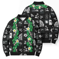 Aloha Hawaii Tuberose Lei Bomber Puffer Jacket Tropical Vibes Black Color - Polynesian Pride