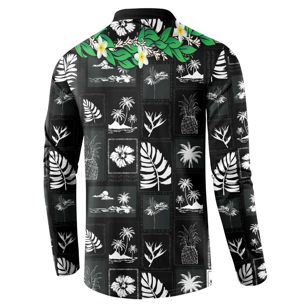Aloha Hawaii Tuberose Lei Button Sweatshirt Tropical Vibes Black Color LT14 - Polynesian Pride