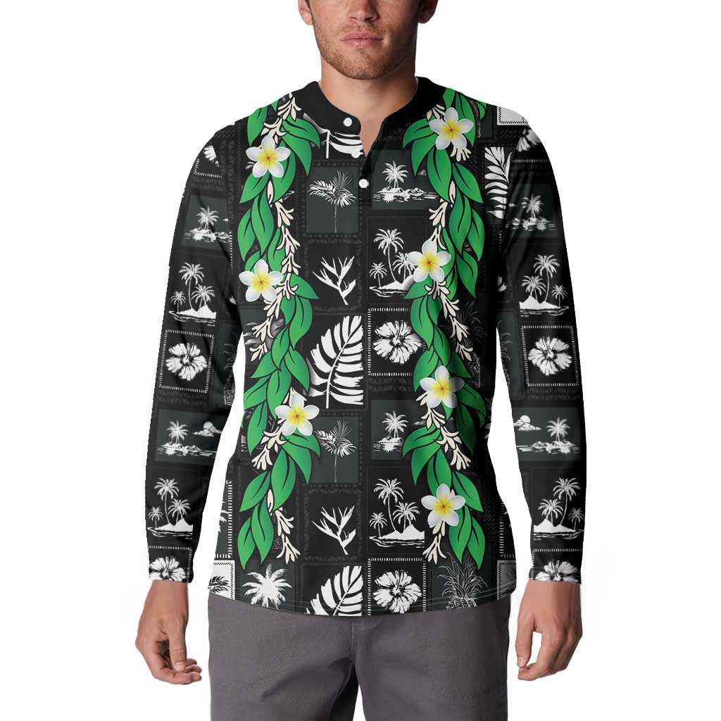 Aloha Hawaii Tuberose Lei Button Sweatshirt Tropical Vibes Black Color LT14 - Polynesian Pride