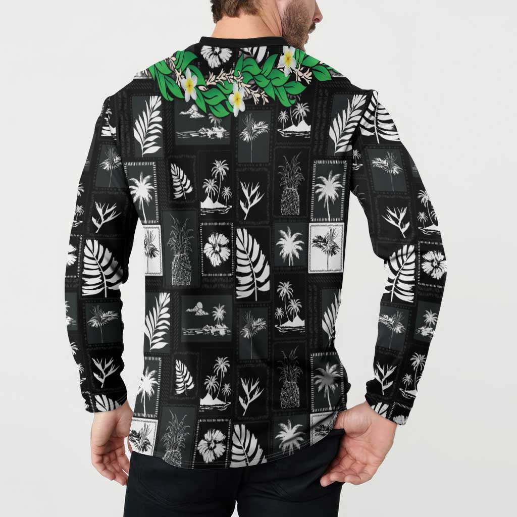 Aloha Hawaii Tuberose Lei Button Sweatshirt Tropical Vibes Black Color LT14 - Polynesian Pride