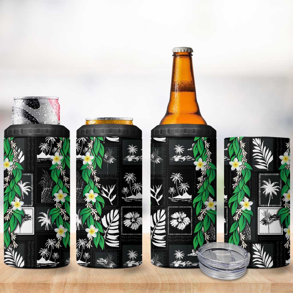 Aloha Hawaii Tuberose Lei 4 in 1 Can Cooler Tumbler Tropical Vibes Black Color - Polynesian Pride