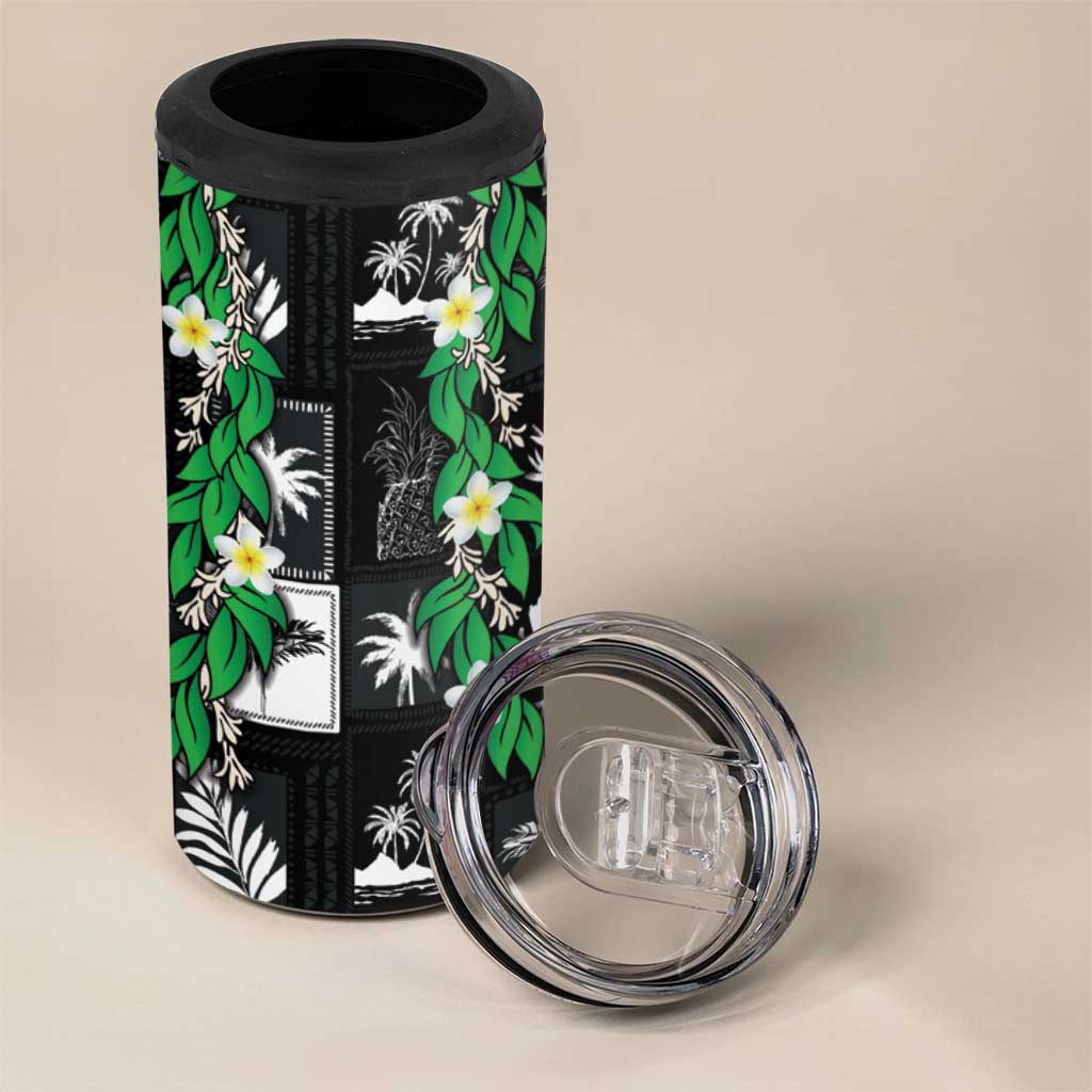 Aloha Hawaii Tuberose Lei 4 in 1 Can Cooler Tumbler Tropical Vibes Black Color - Polynesian Pride
