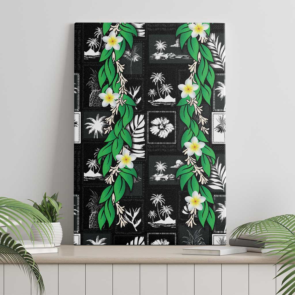 Aloha Hawaii Tuberose Lei Canvas Wall Art Tropical Vibes Black Color - Polynesian Pride