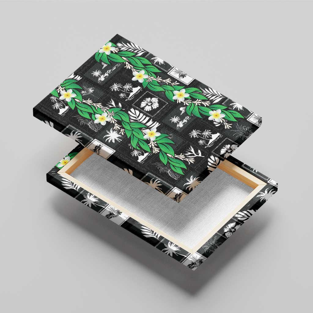 Aloha Hawaii Tuberose Lei Canvas Wall Art Tropical Vibes Black Color - Polynesian Pride