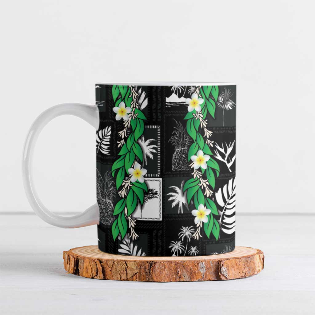 Aloha Hawaii Tuberose Lei Ceramic Mug Tropical Vibes Black Color - Polynesian Pride