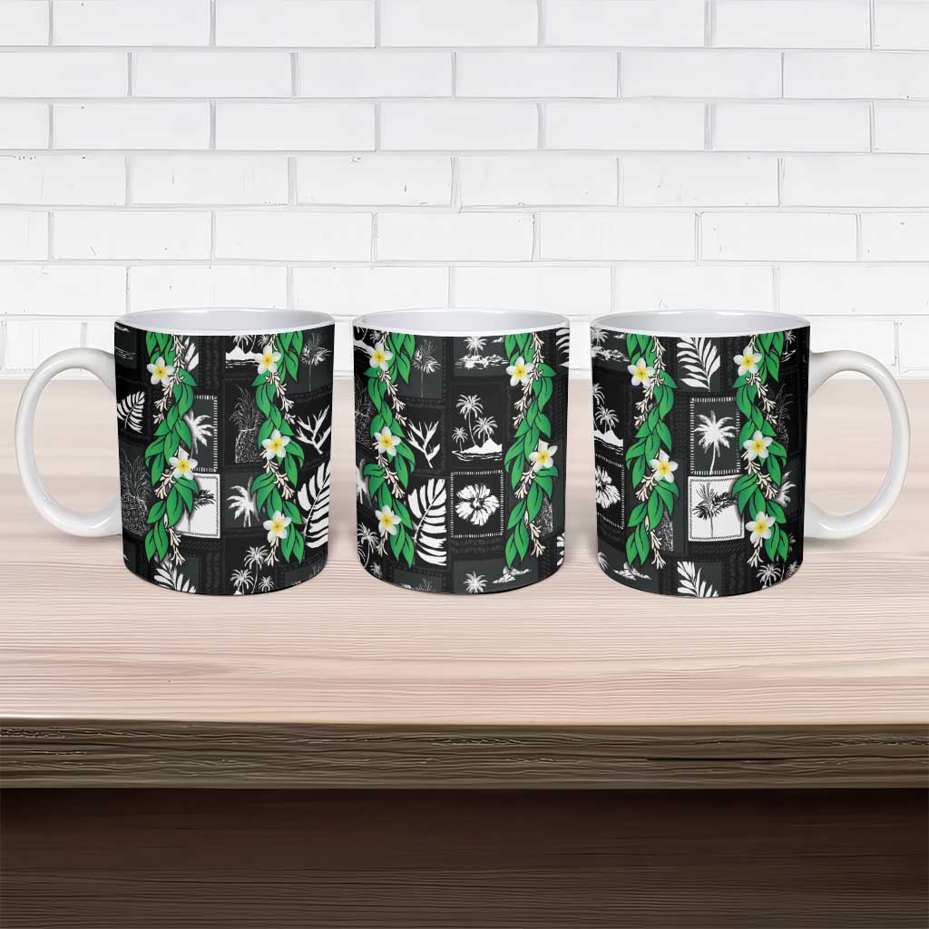 Aloha Hawaii Tuberose Lei Ceramic Mug Tropical Vibes Black Color - Polynesian Pride